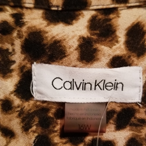 Calvin Klein Animal Cheetah Print Dress Sz 16w Tie Sleeves - Picture 6 of 6